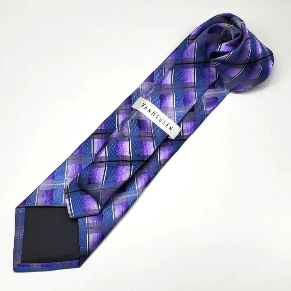 VAN HUESEN Purple Blue Diagonal Line Silk Tie EUC